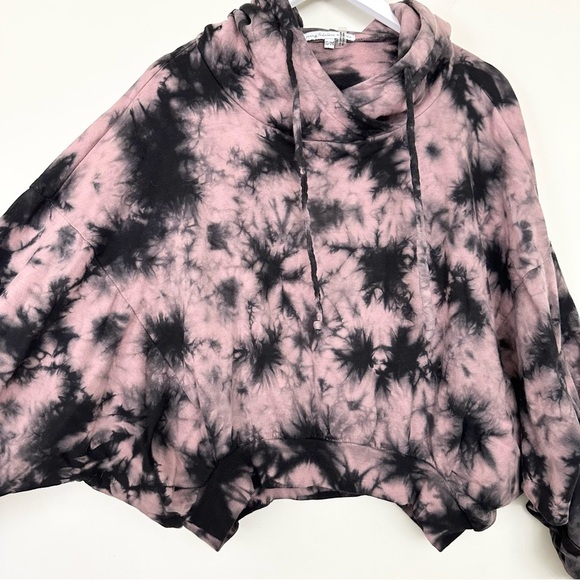 Young Fabulous & Broke Raissa Pink Black Tie Die Hoodie Snap Button Sleeves - Picture 7 of 12